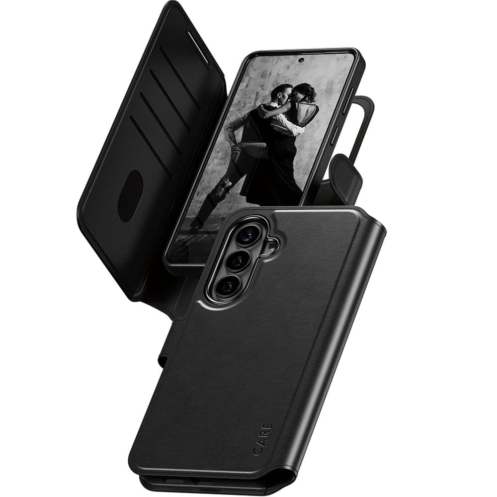 Etui z klapką CARE by PanzerGlass Tango 2w1 Wallet do Galaxy S26 Plus, do MagSafe, czarne