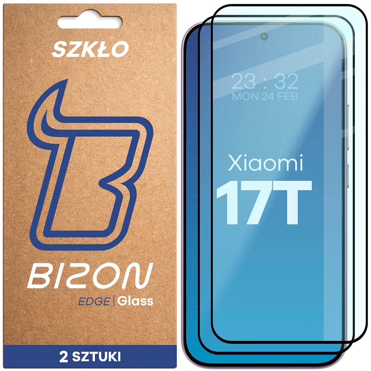 Szkło hartowane Bizon Glass Edge Duo do Xiaomi 17T, czarna ramka, 2 sztuki