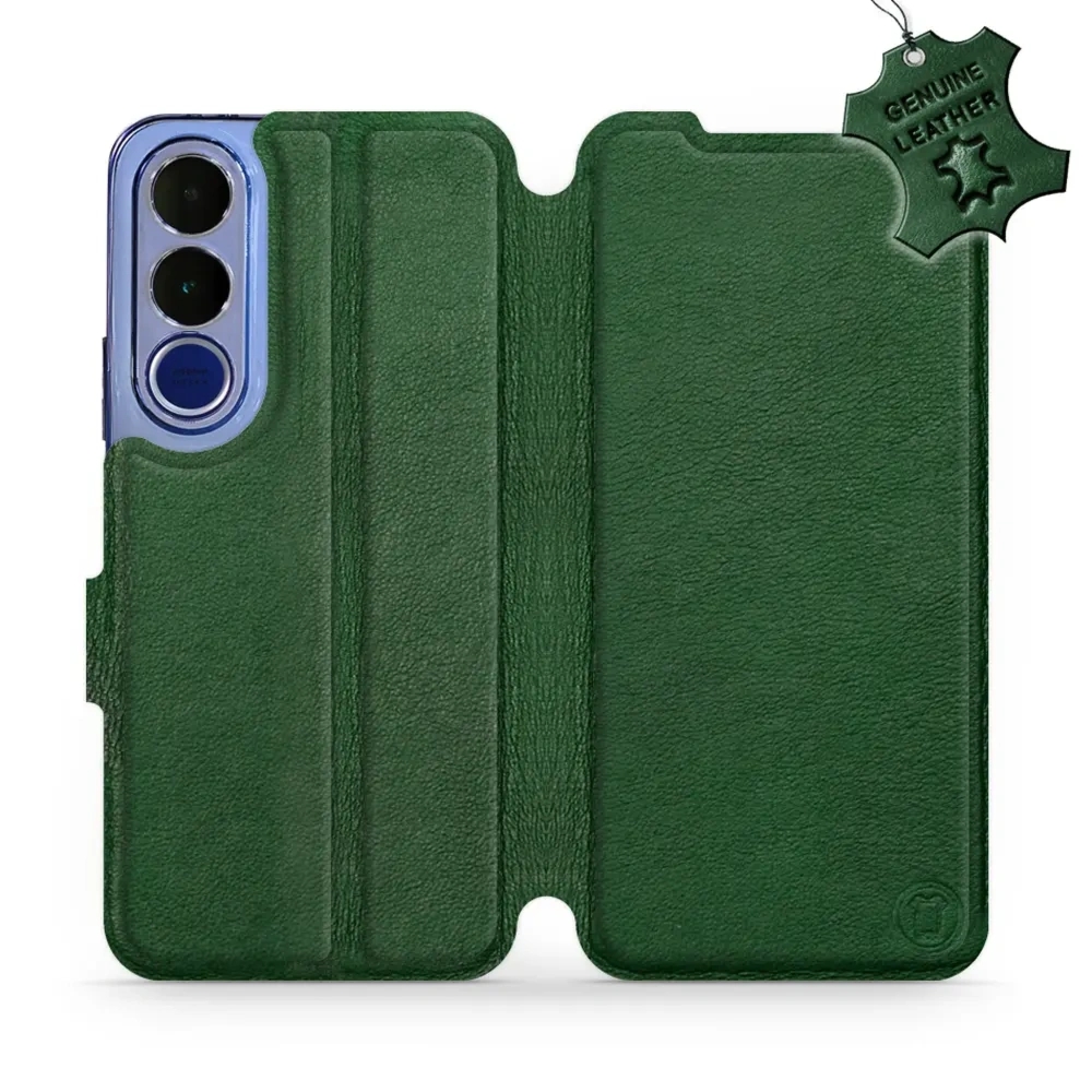 Etui z naturalnej skóry do Vivo V70 FE 5G, Mobiwear Leather, zielone
