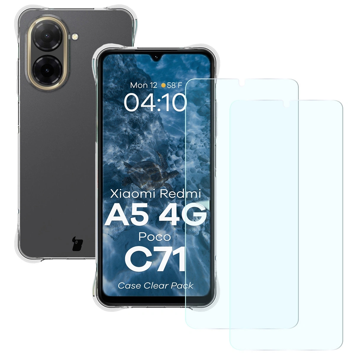 Image of Elastyczne etui + 2x szkło hartowane Bizon Case Clear Pack do Xiaomi Redmi A5 4G / POCO C71 4G