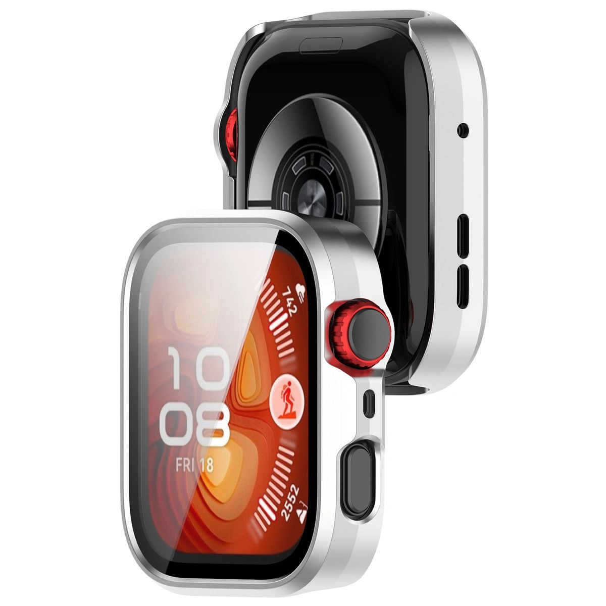 Image of Etui ze szkłem do zegarka Bizon Case+Glass Watch do Huawei Watch Fit 4 Pro, satynowo srebrne