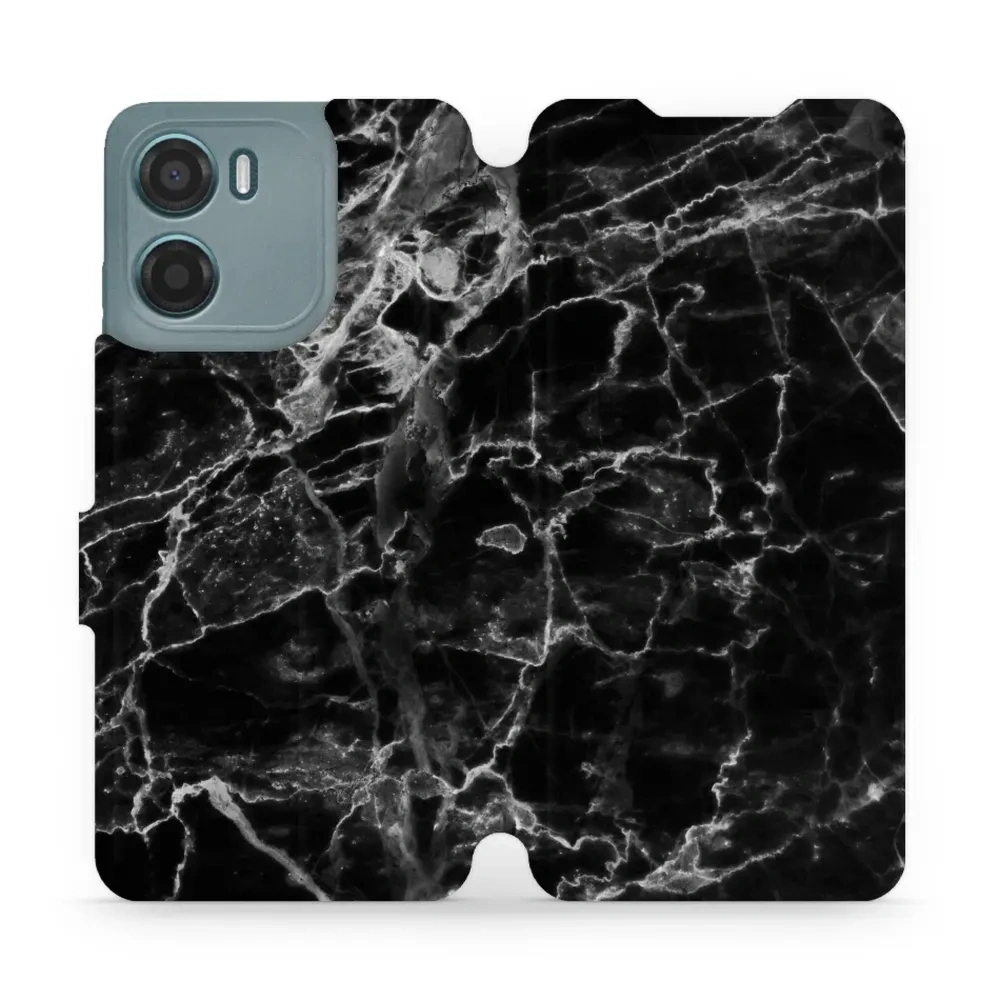 Etui z klapką do Motorola Moto E15, Mobiwear Book, czarny marmur