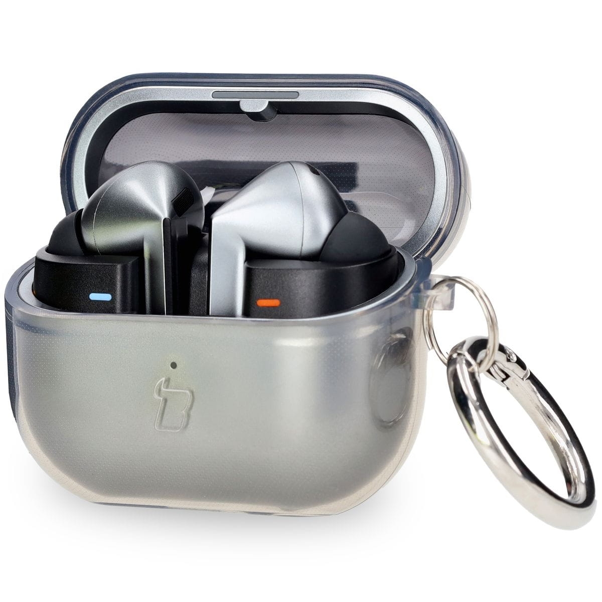 Image of Elastyczne etui z karabińczykiem Bizon Case Headphone Clear do Galaxy Buds 3/3 Pro, przeźroczysto-czarne