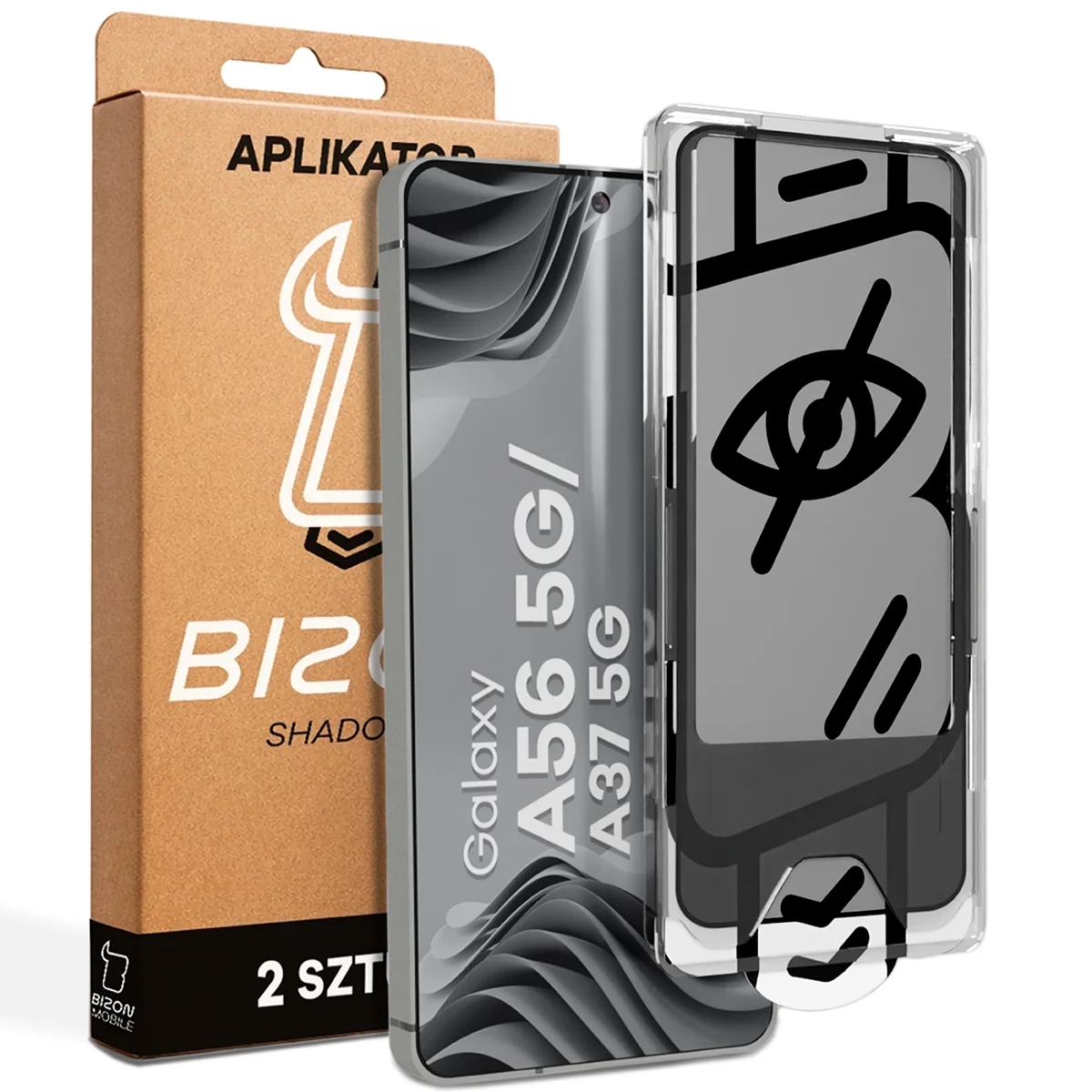 Szkło prywatyzujące z ramką aplikacyjną Bizon Glass Aplikator Shadow do Galaxy A56 5G / A37 5G, 2 zestawy