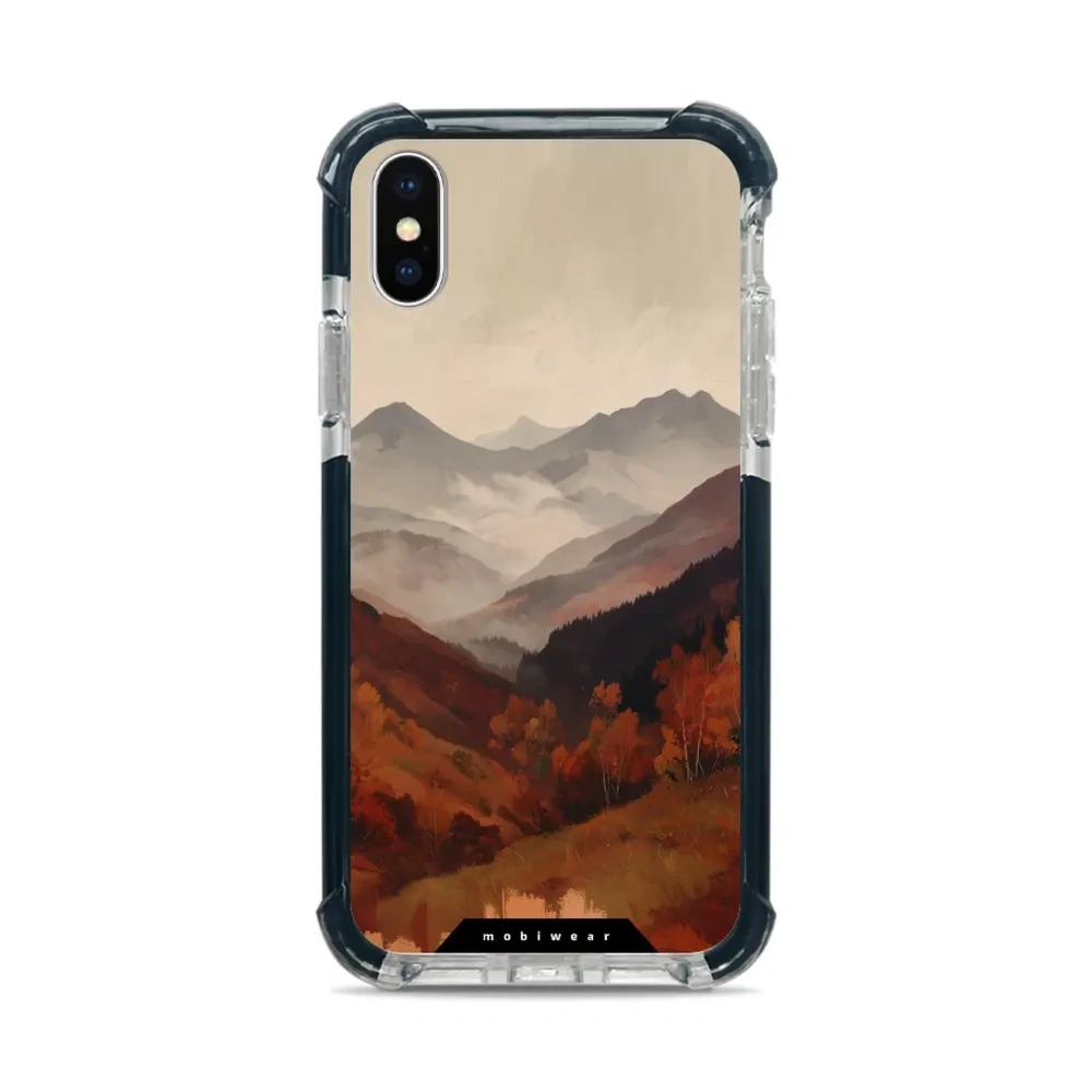 Etui ochronne do iPhone X do MagSafe, Mobiwear Elite Bumper, mglista dolina w górach
