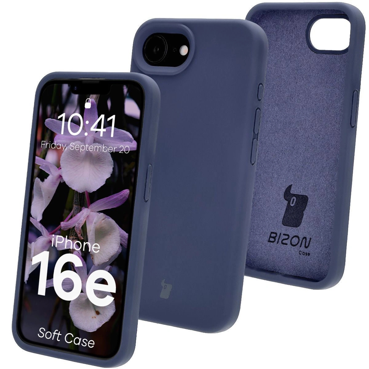 Silikonowe etui Bizon Soft Case do iPhone 17e / 16e, ciemnoniebieskie