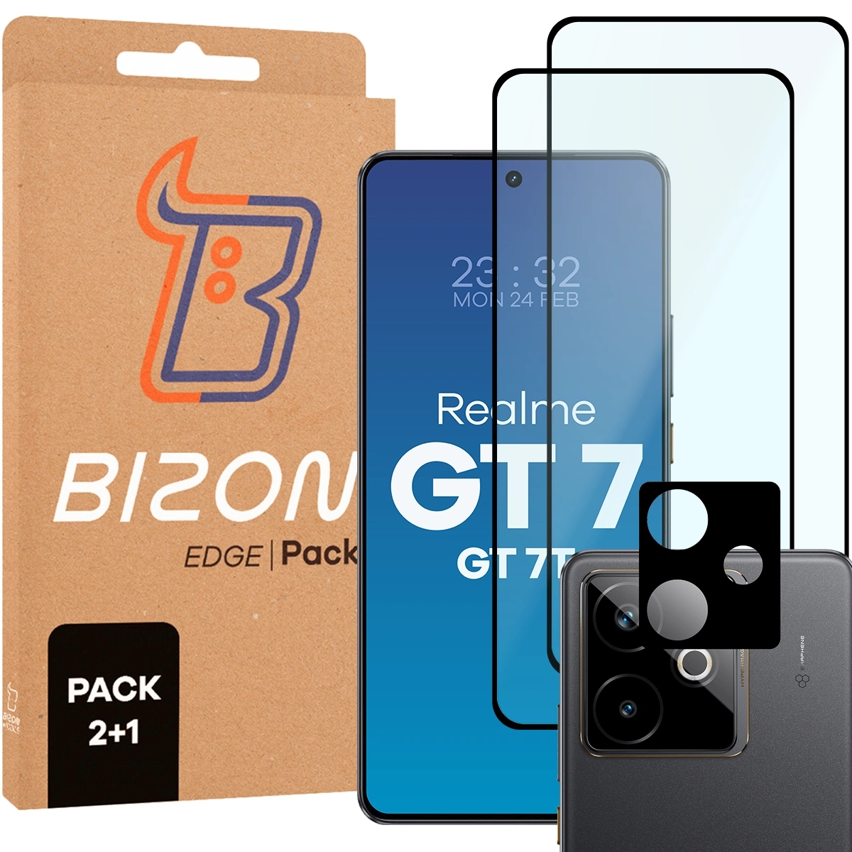 Image of 2x Szkło + szybka na aparat Bizon Edge 2 Pack do Realme GT 7 / 7T