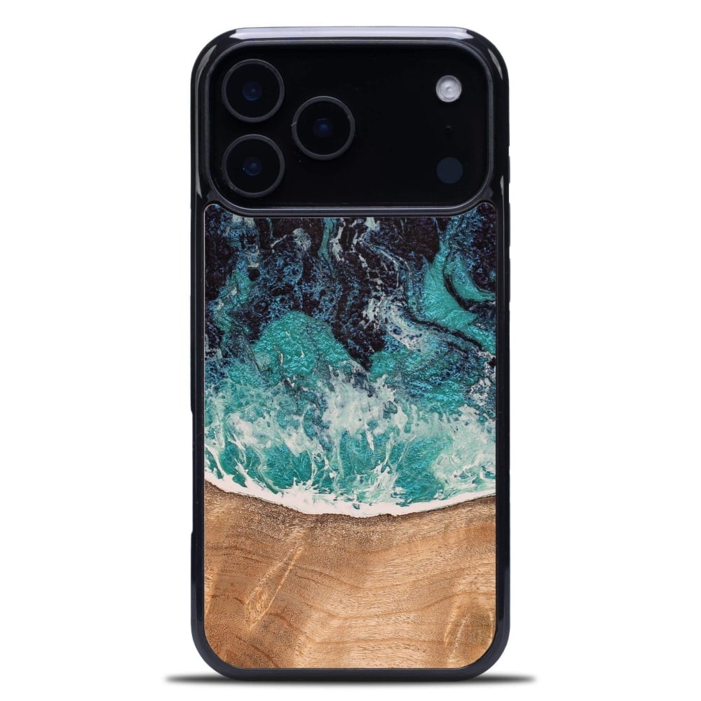 Drewniane etui do iPhone 17 Pro Max, Bewood Unique Dream Island, niebiesko-brązowe