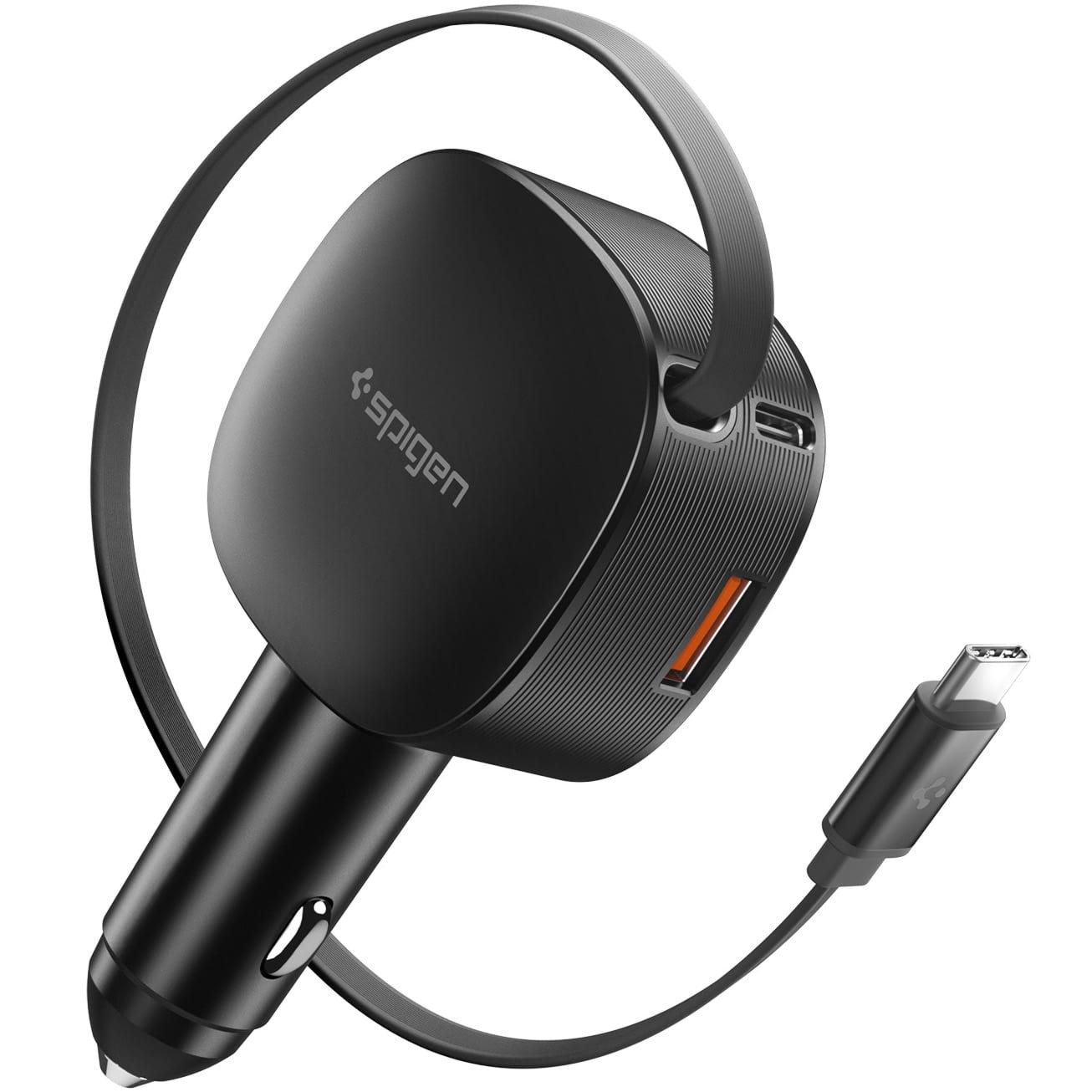 Ładowarka samochodowa Spigen Essential EV603BT 60W USB-A, USB-C PD 3.0 PPS, z rozwijanym kablem, czarna
