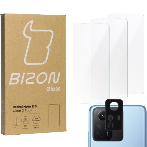 Image of 3x Szkło + szybka na aparat BIZON Clear 2 Pack do Redmi Note 12S
