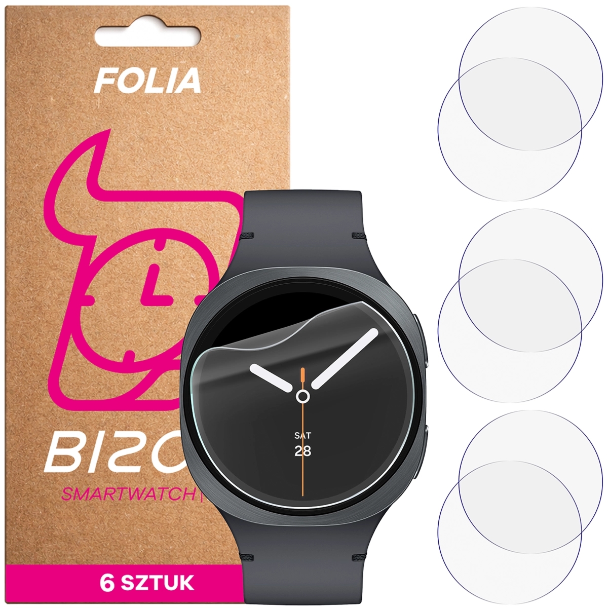 Folia ochronna na ekran zegarka Bizon Watch Film HydroFlex do Galaxy Watch 8 / 7 / 6 44 mm, 6 sztuk