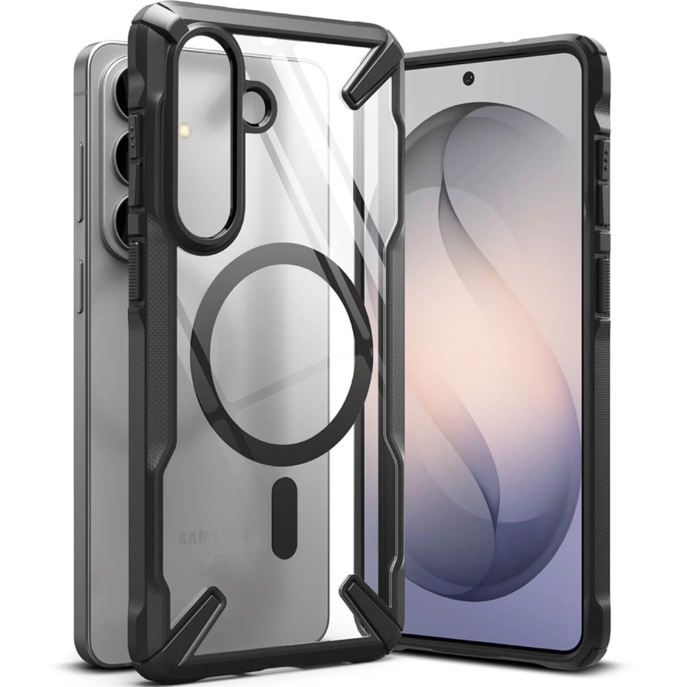 Etui Ringke Fusion X Magnetic do MagSafe do Galaxy S26 Plus, przezroczyste z czarną ramką