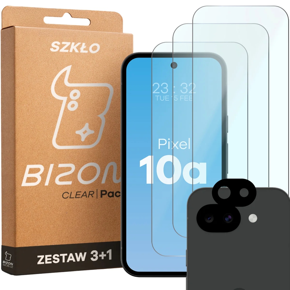 3x Szkło hartowane + szybka na aparat Bizon Glass Clear Pack do Google Pixel 10a