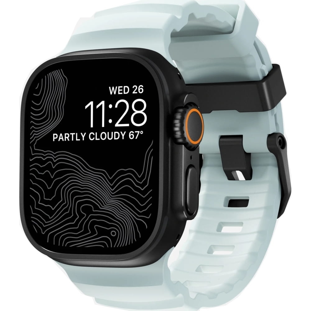 Image of Pasek Nomad Rocky Point Band do Apple Watch 49/46/45/44 mm, błękitny / święcący w ciemności z czarną sprzączką