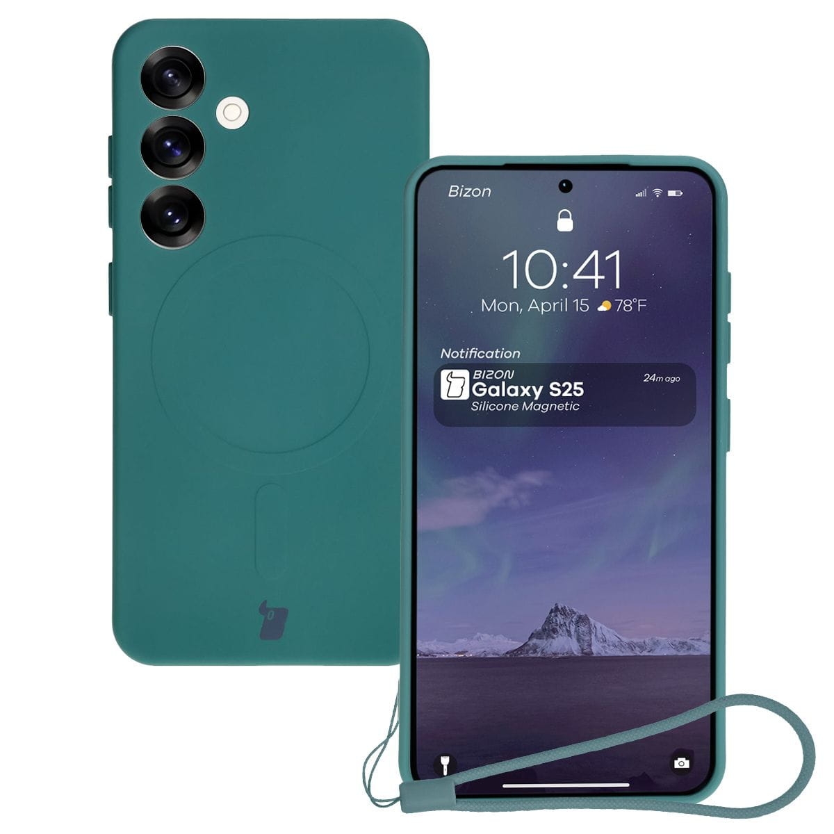 Image of Silikonowe etui z pierścieniem magnetycznym Bizon Case Silicone Magnetic do Galaxy S25 / Galaxy S24, ciemnozielone