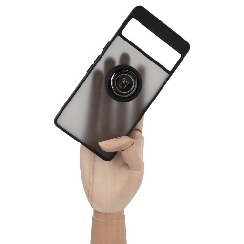 Image of Etui z uchwytem na palec Bizon Case Hybrid Ring do Google Pixel 7 Pro, przydymione z czarną ramką