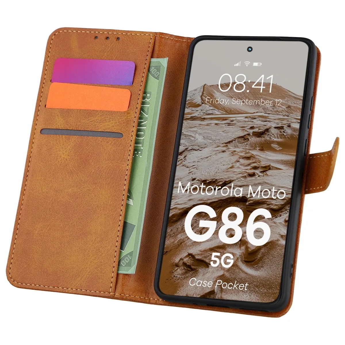 Etui z klapką Bizon Case Pocket do Motorola Moto G86 5G, brązowe