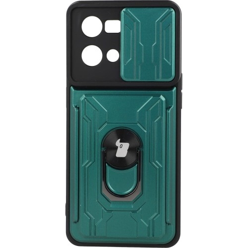 Image of Etui Bizon Case Camshield Card Slot Ring do Oppo Reno 7 4G, zielone