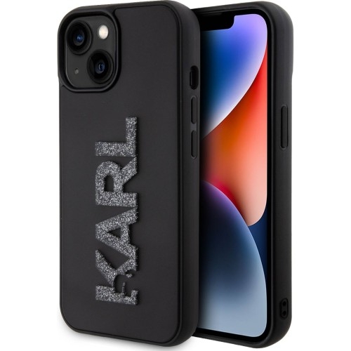 Image of Etui Karl Lagerfeld HardCase 3D Rubber Glitter Logo do iPhone 15 Plus, czarne