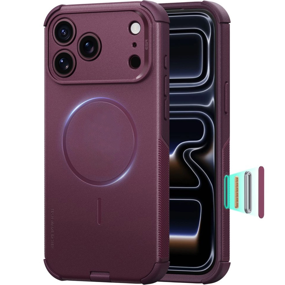 OUTLET: Etui ESR Cyber Tough do MagSafe do iPhone 18 Pro Max / 17 Pro Max, burgundowe