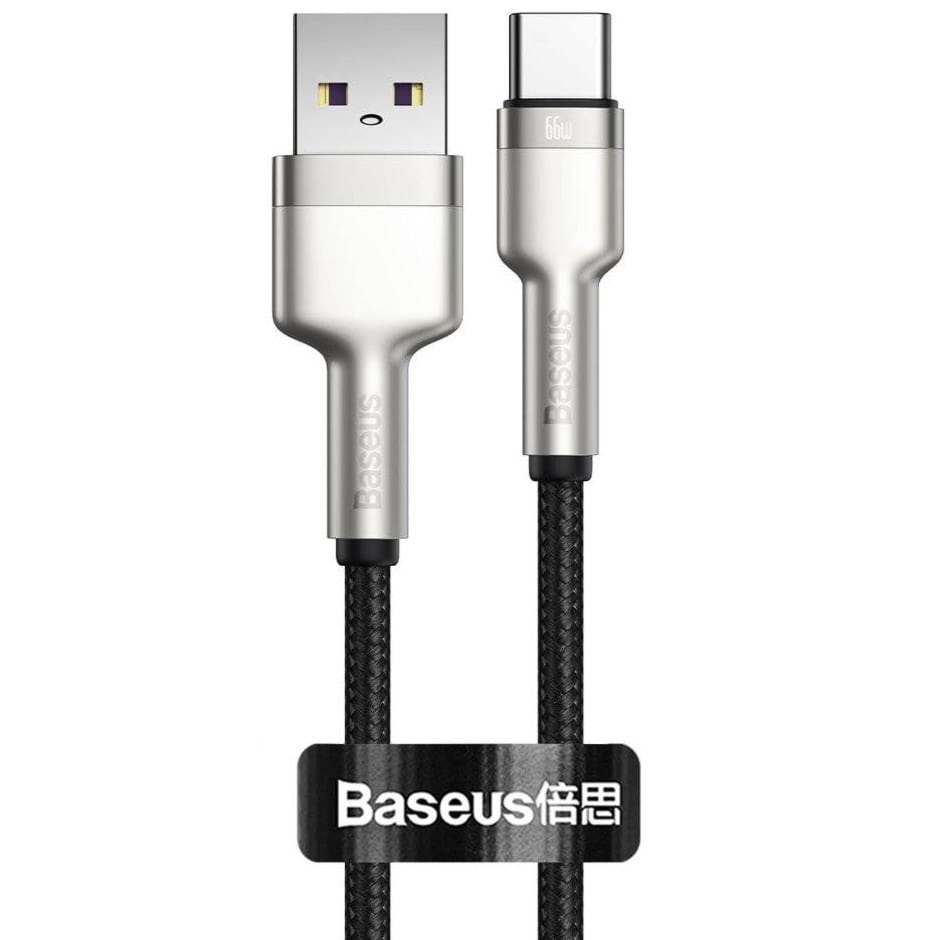 Kabel Baseus Cafule Metal Data USB-A do USB-C 66W, 6A, 25cm, czarny