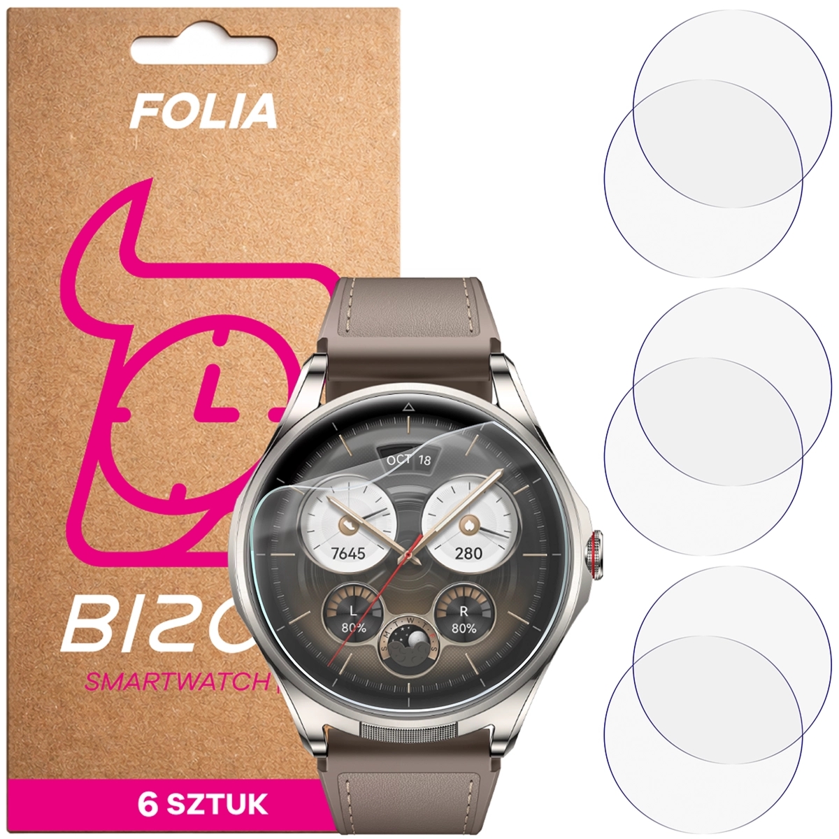 Folia ochronna na ekran zegarka Bizon Watch Film HydroFlex do Huawei Watch Buds 2, 6 sztuk