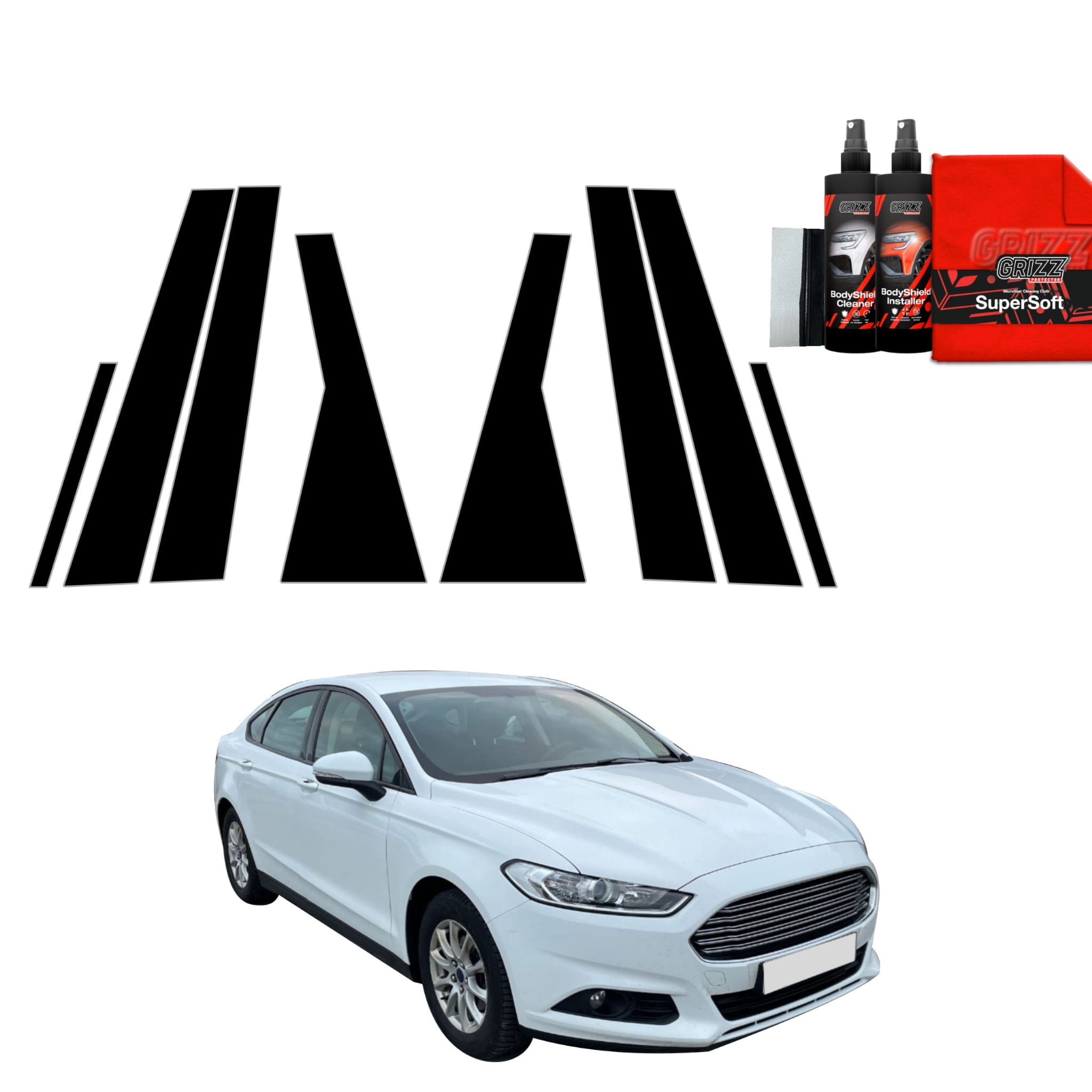 8w1 Czarna folia Grizz Protector na słupki do Ford Mondeo Mk5 Sedan (2014-2019)