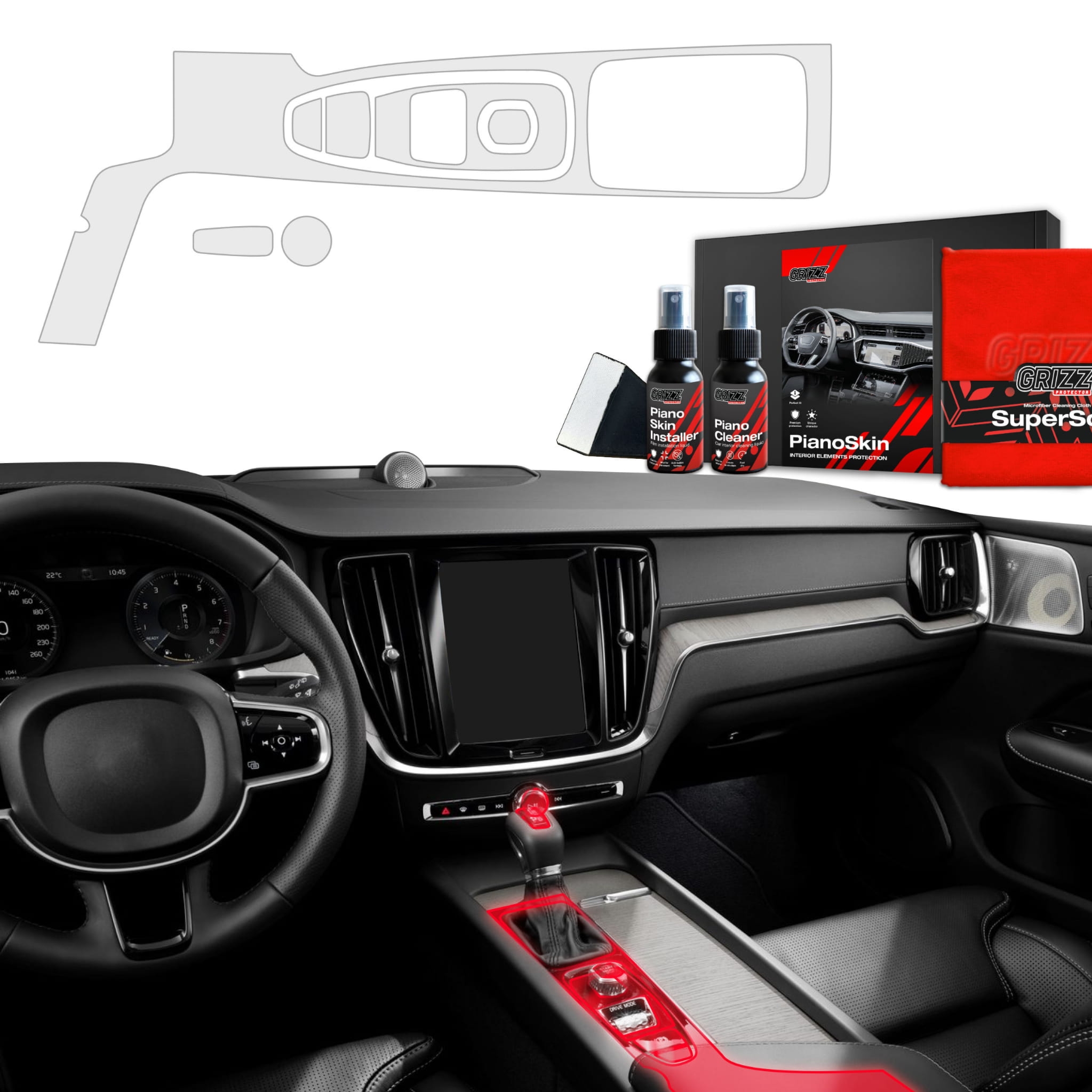 7w1 Folia ochronna Grizz Protector do wnętrza Volvo S60 (2018-2026) Antyodciskowa PianoSkin