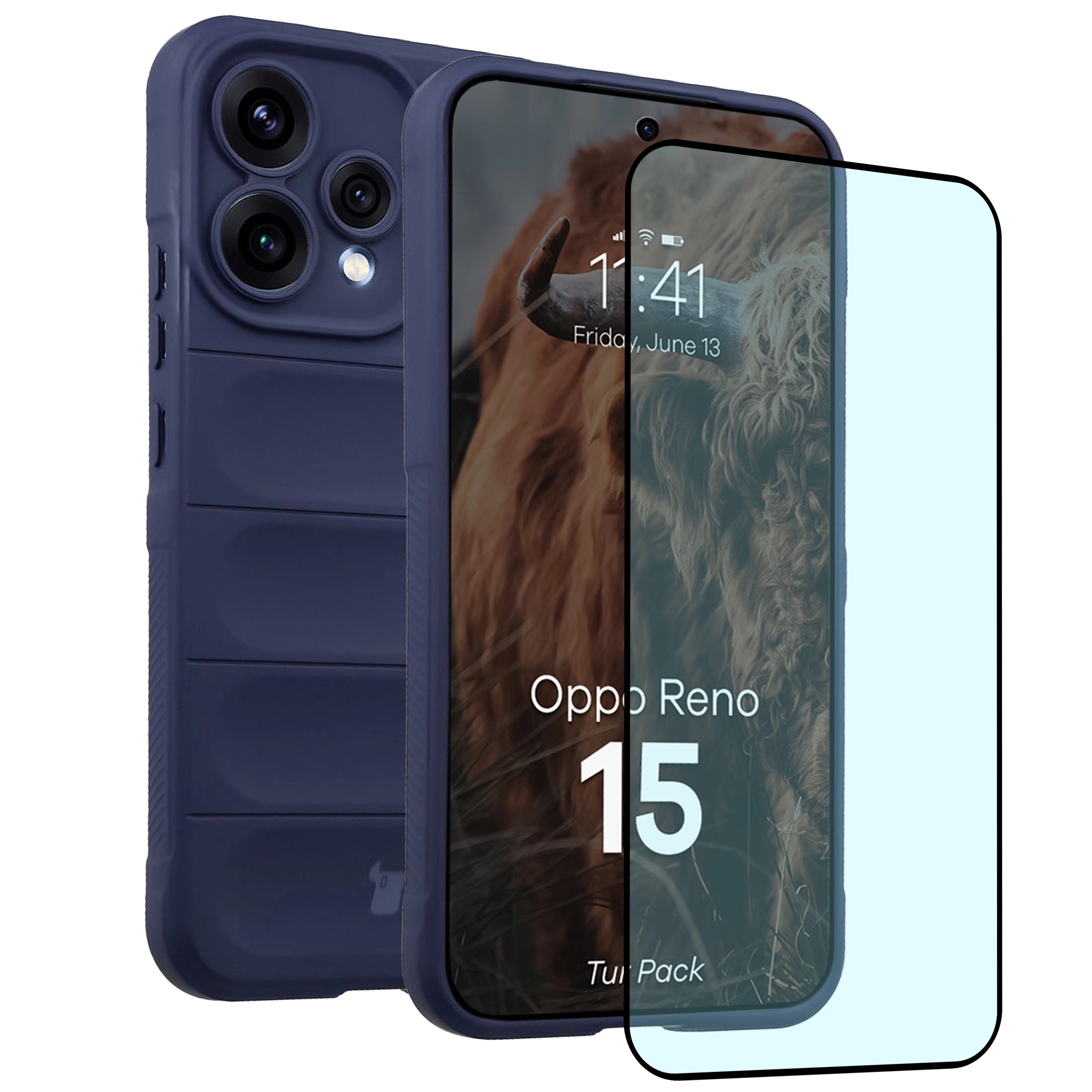 Pancerne etui + szkło hartowane Bizon Tur Pack do Oppo Reno 15, granatowe