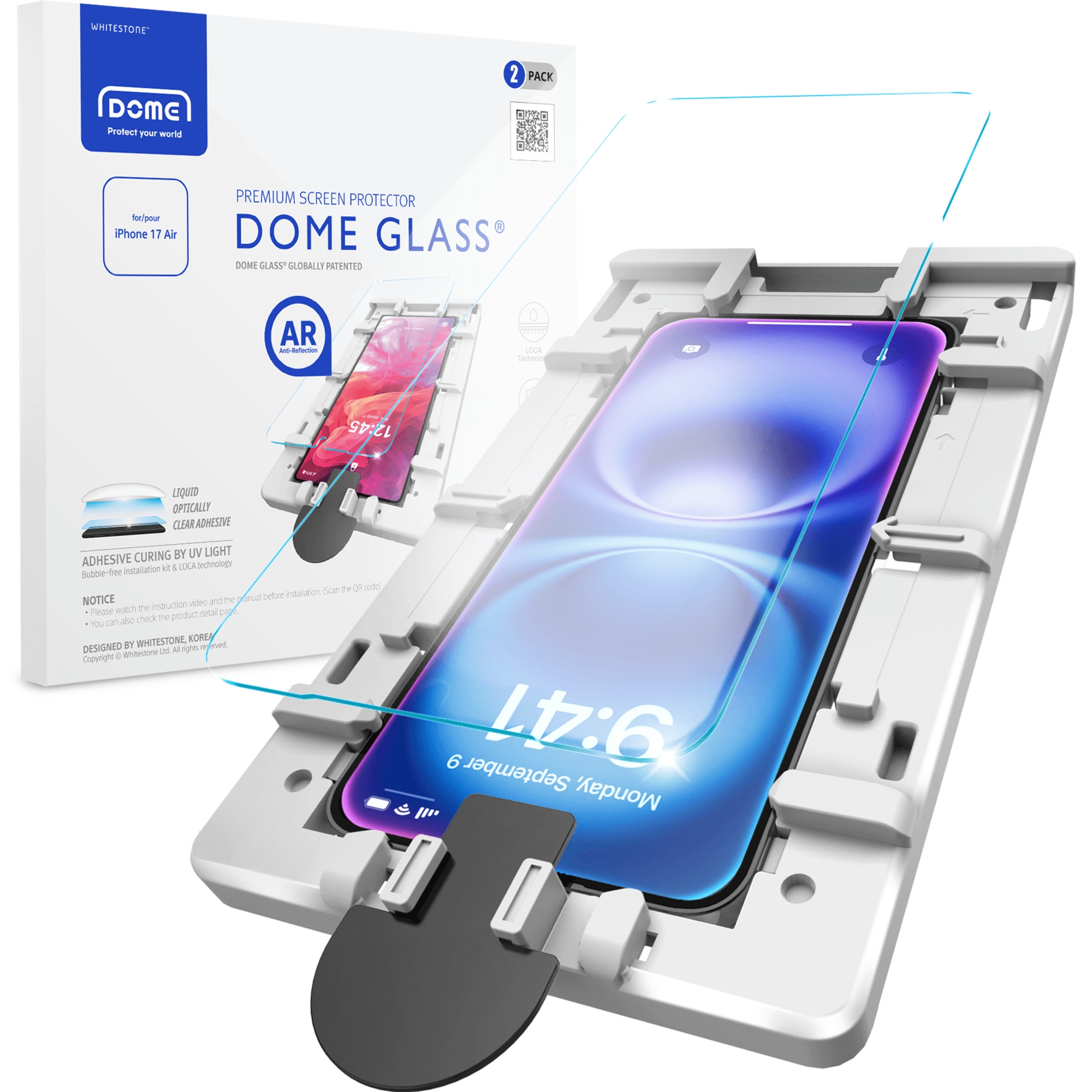 OUTLET: Szkło antyrefleksyjne Whitestone Dome Glass AR z lampą UV do iPhone Air, 2 szt.