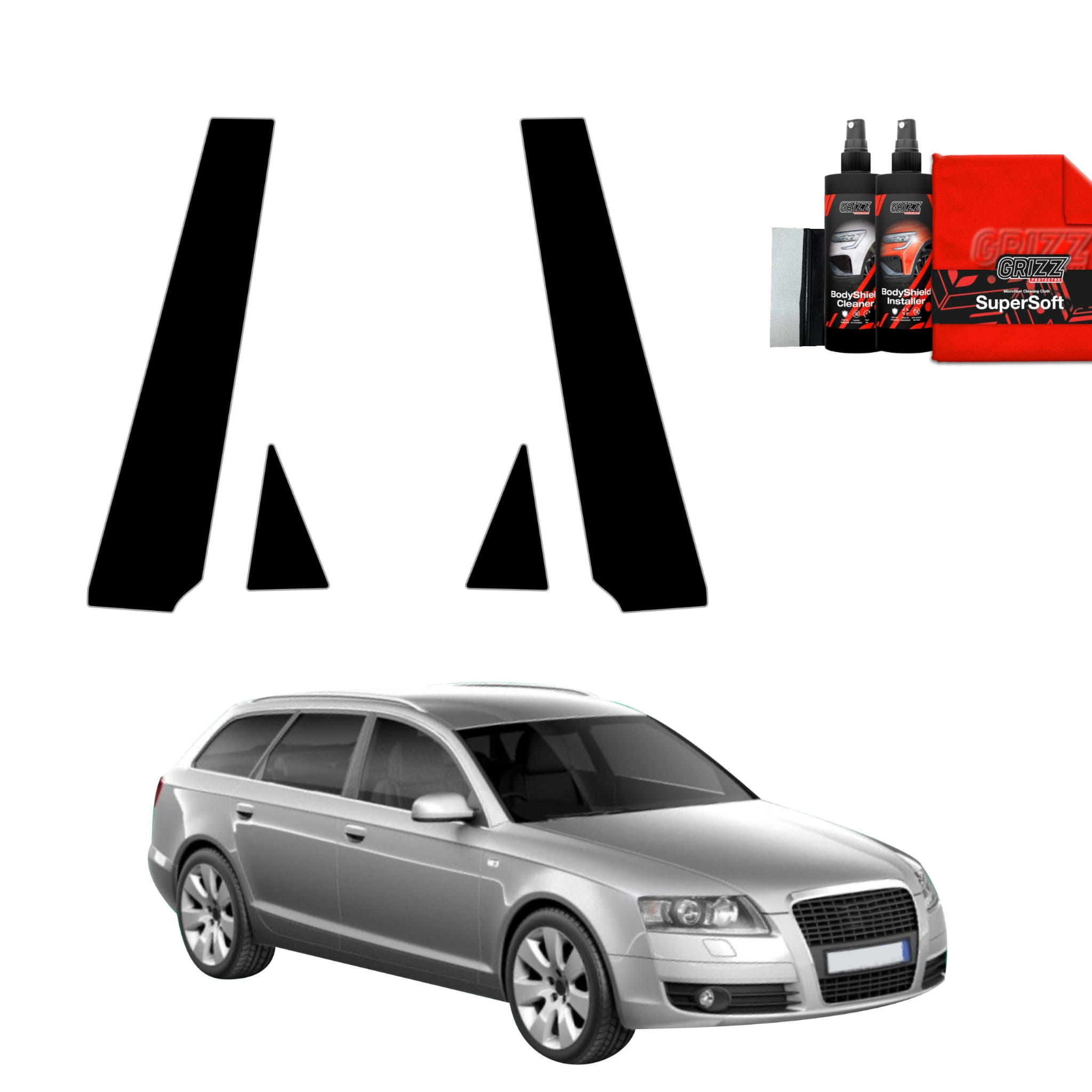 4w1 Czarna folia Grizz Protector na słupki do Audi A6 C6 Avant (2004-2008)