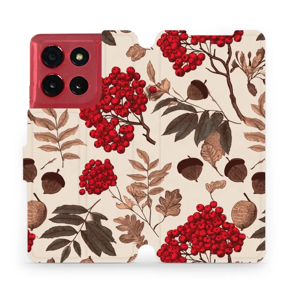 Etui z klapką do Motorola Moto G86 Power 5G, Mobiwear Book, jarzębina na ecru