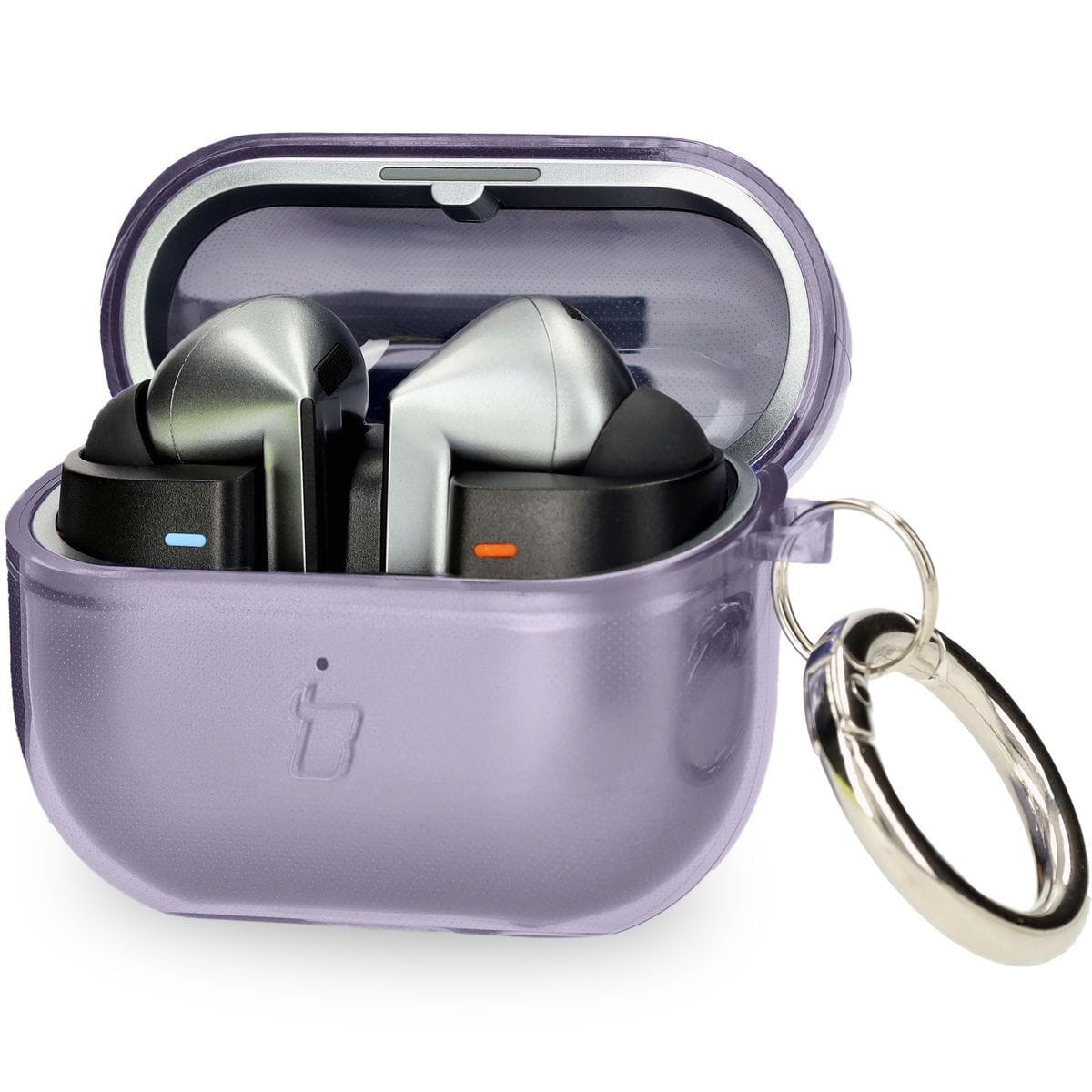Image of Elastyczne etui z karabińczykiem Bizon Case Headphone Clear do Galaxy Buds 3/3 Pro, przeźroczysto-fioletowe