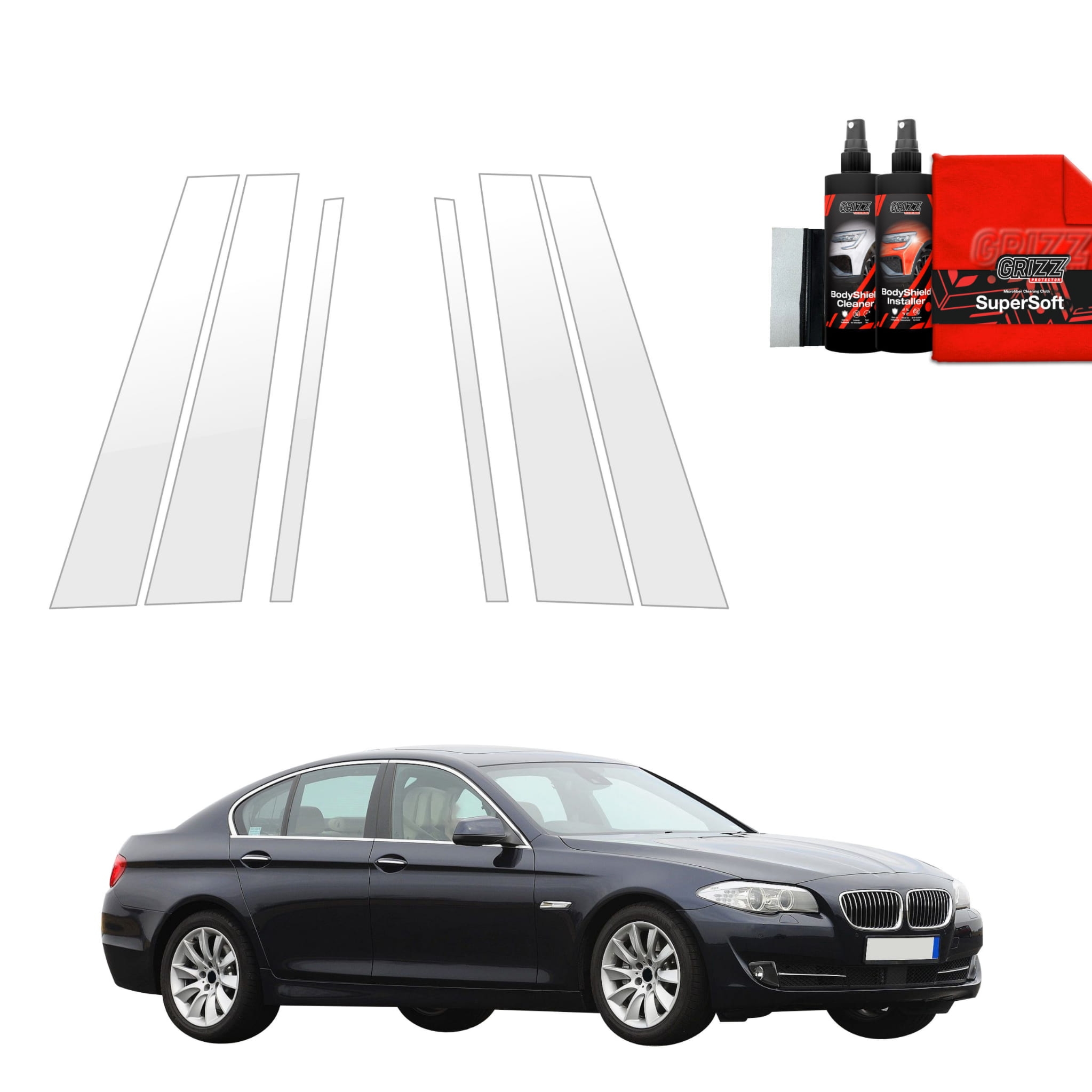 6w1 Folia ochronna na słupki Grizz Protector do BMW 5 F10 Sedan PreLCI (2010-2012)