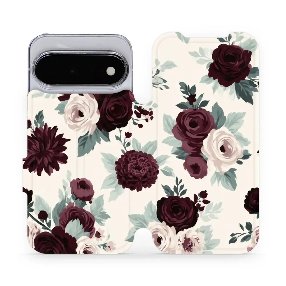 Etui z klapką do Google Pixel 11, Mobiwear Book, róże z szałwią na kremie