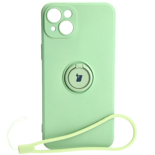 Image of Etui Bizon Case Silicone Ring Sq do iPhone 15 Plus, jasnozielone