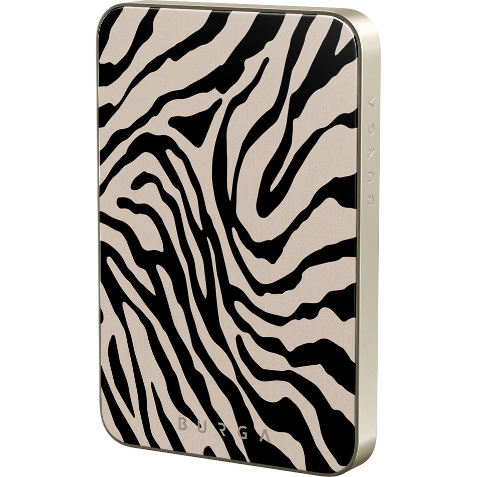 Powerbank indukcyjny Burga Slim Magnetic Imperial, magnetyczny do MagSafe, Qi, USB-C, PD, 20W, 5000mAh + kabel USB-C, złoty w beżowo-czarny wzór