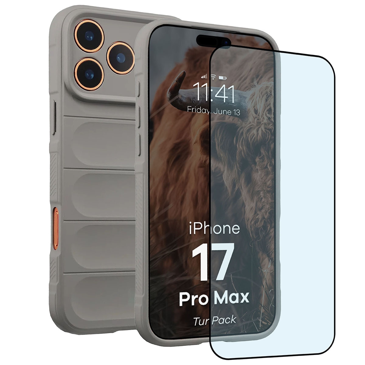 Pancerne etui + szkło hartowane Bizon Tur Pack do iPhone 17 Pro Max, jasnoszare