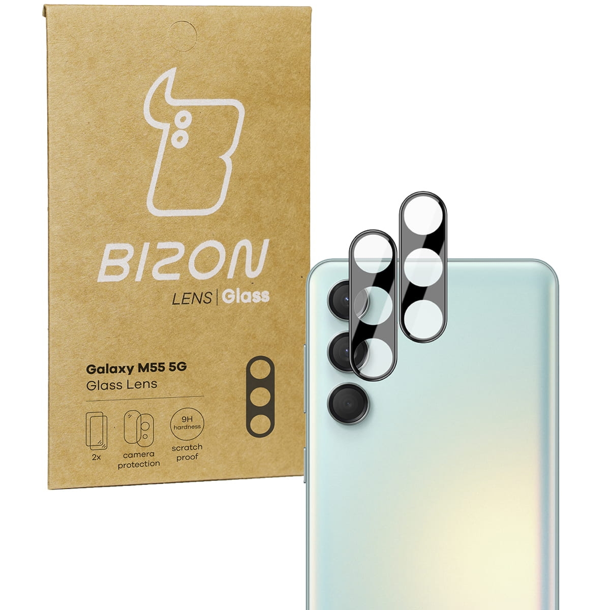 Szkło na aparat Bizon Glass Silk Lens do Galaxy M55 5G, 2 sztuki