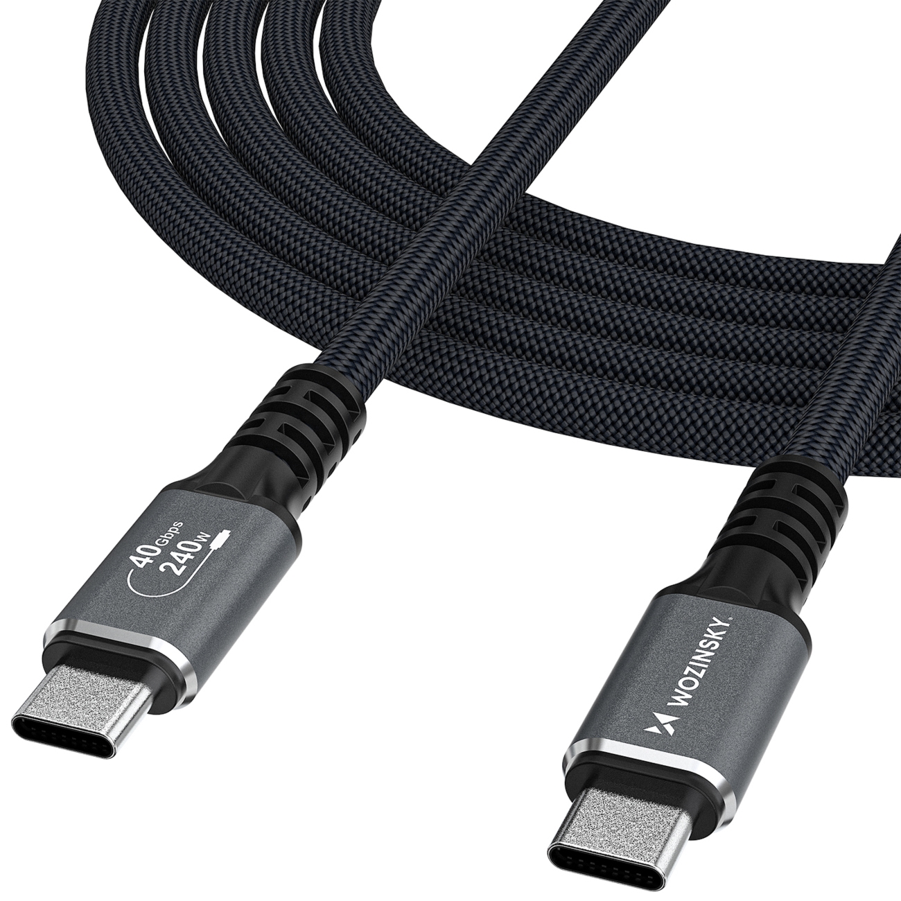 Kabel USB-C Wozinsky WPS-UY415S, USB4 40 Gb/s / 240 W, 1.5 m, czarny