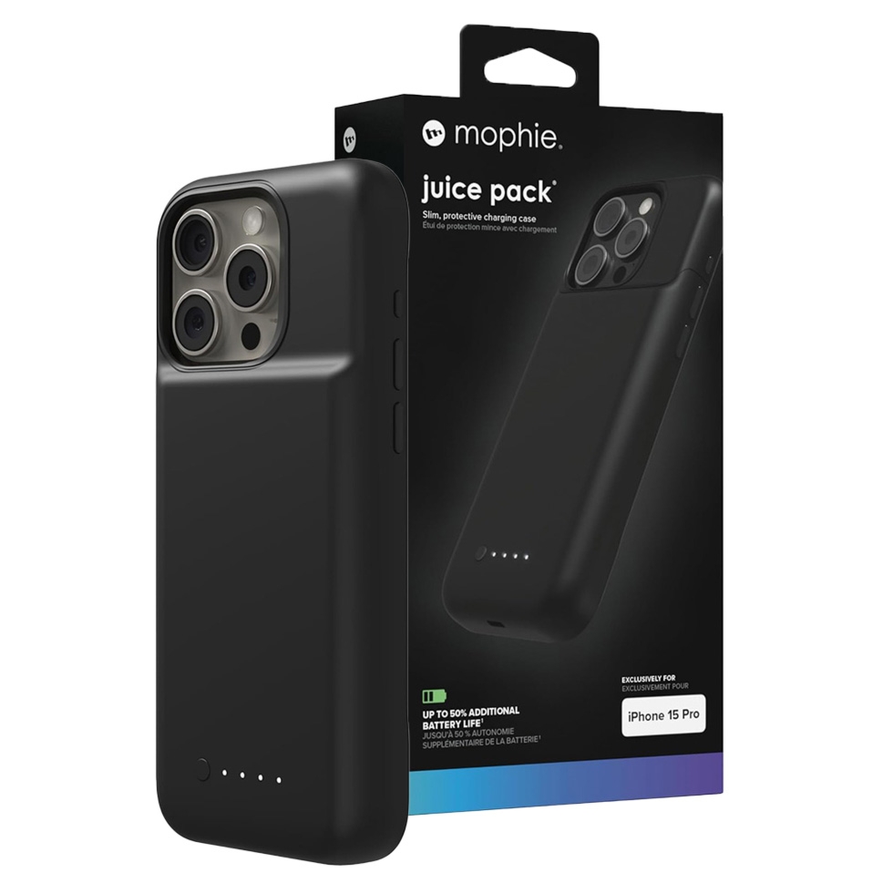 Etui z powerbankiem Mophie Juice Pack do iPhone 15 Pro 2,400 mAh, czarne