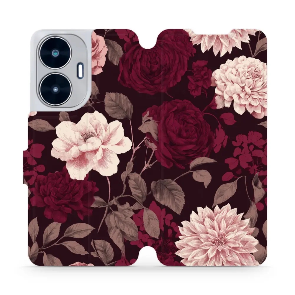 Etui z klapką do realme C55, Mobiwear Book, wino i dalie