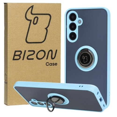 Image of Etui z uchwytem na palec Bizon Case Hybrid Ring do Galaxy A25 5G, przydymione z jasnoniebieską ramką