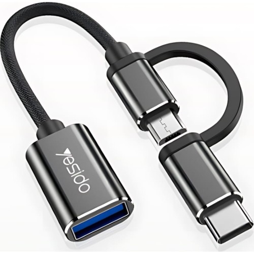 Image of Adapter / przejściówka 2w1 Yesido OTG GS02 USB-A (żeński) do USB-C / Micro 10cm, czarny