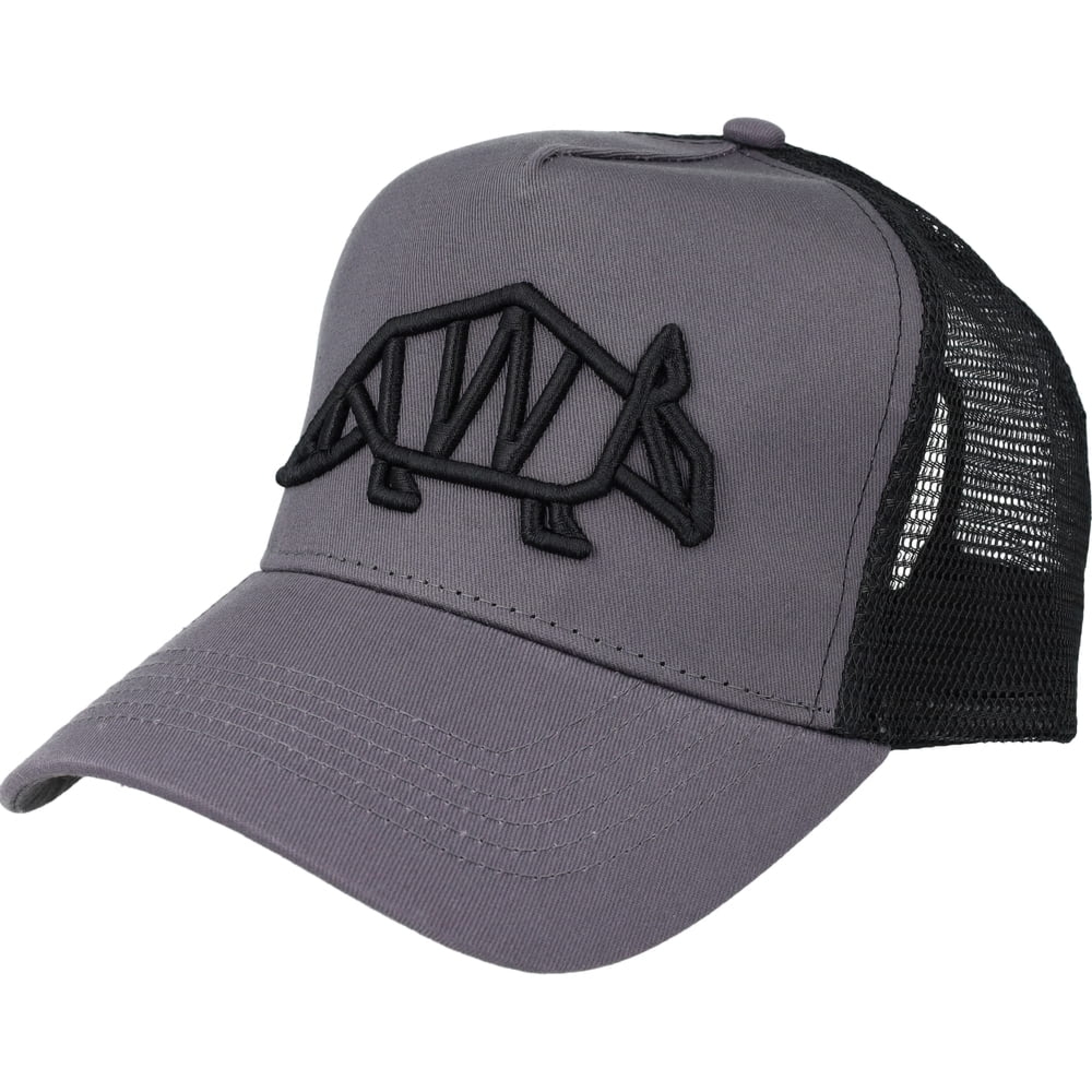 Czapka z daszkiem i siatką Snapback Trucker z logo Pancernik.eu, szaro-czarna z czarnym naszyciem