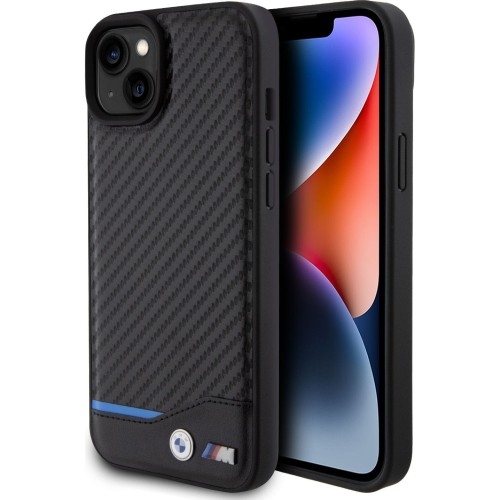 Image of Etui BMW Leather Carbon do iPhone 15 Plus, czarne