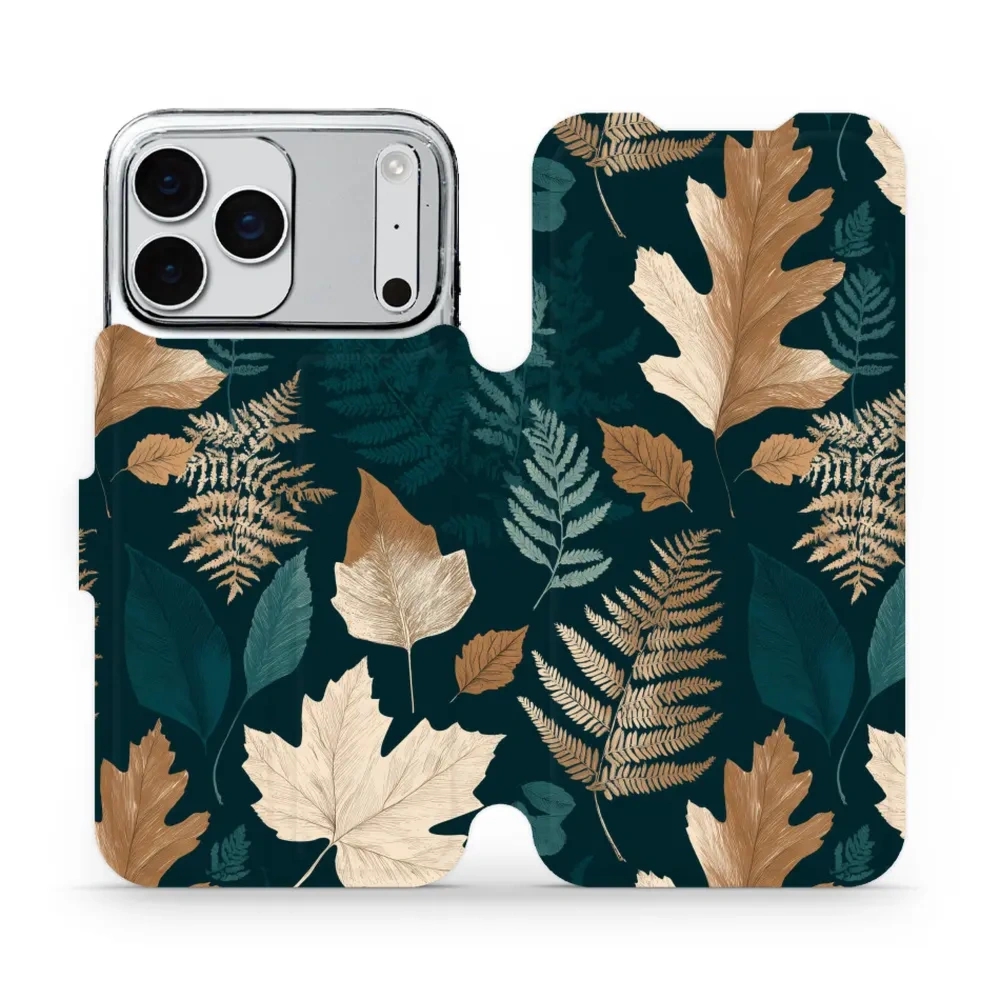 Etui z klapką do iPhone 17 Pro Max, Mobiwear Book, zielnik z liści i paproci