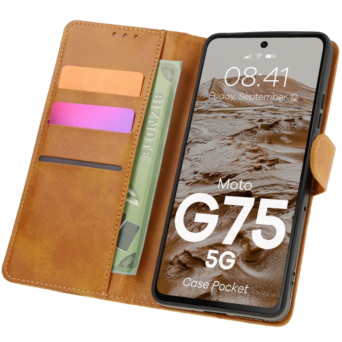 Image of Etui z klapką Bizon Case Pocket do Motorola Moto G75 5G, brązowe