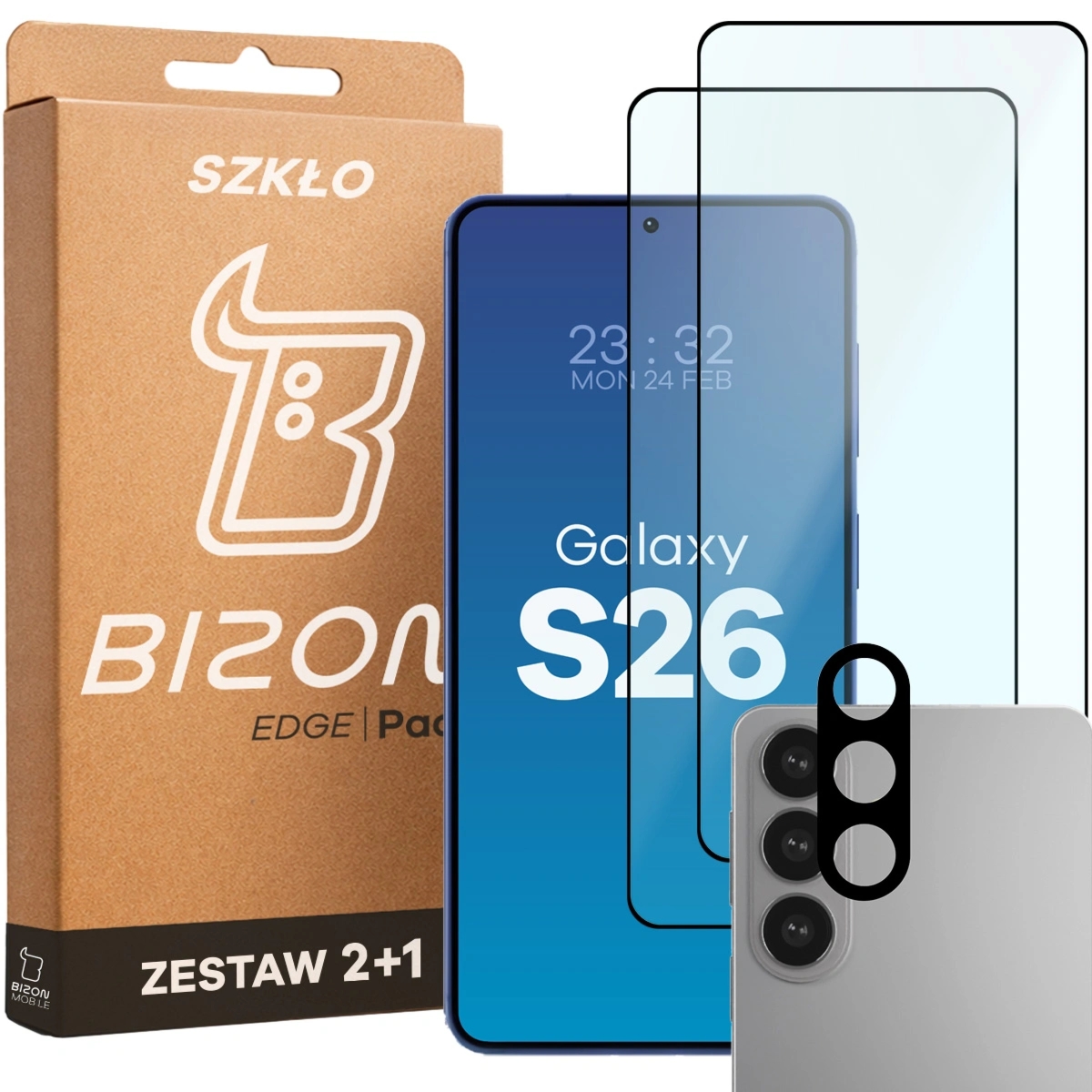 2x Szkło + szybka na aparat Bizon Glass Edge Pack do Galaxy S26
