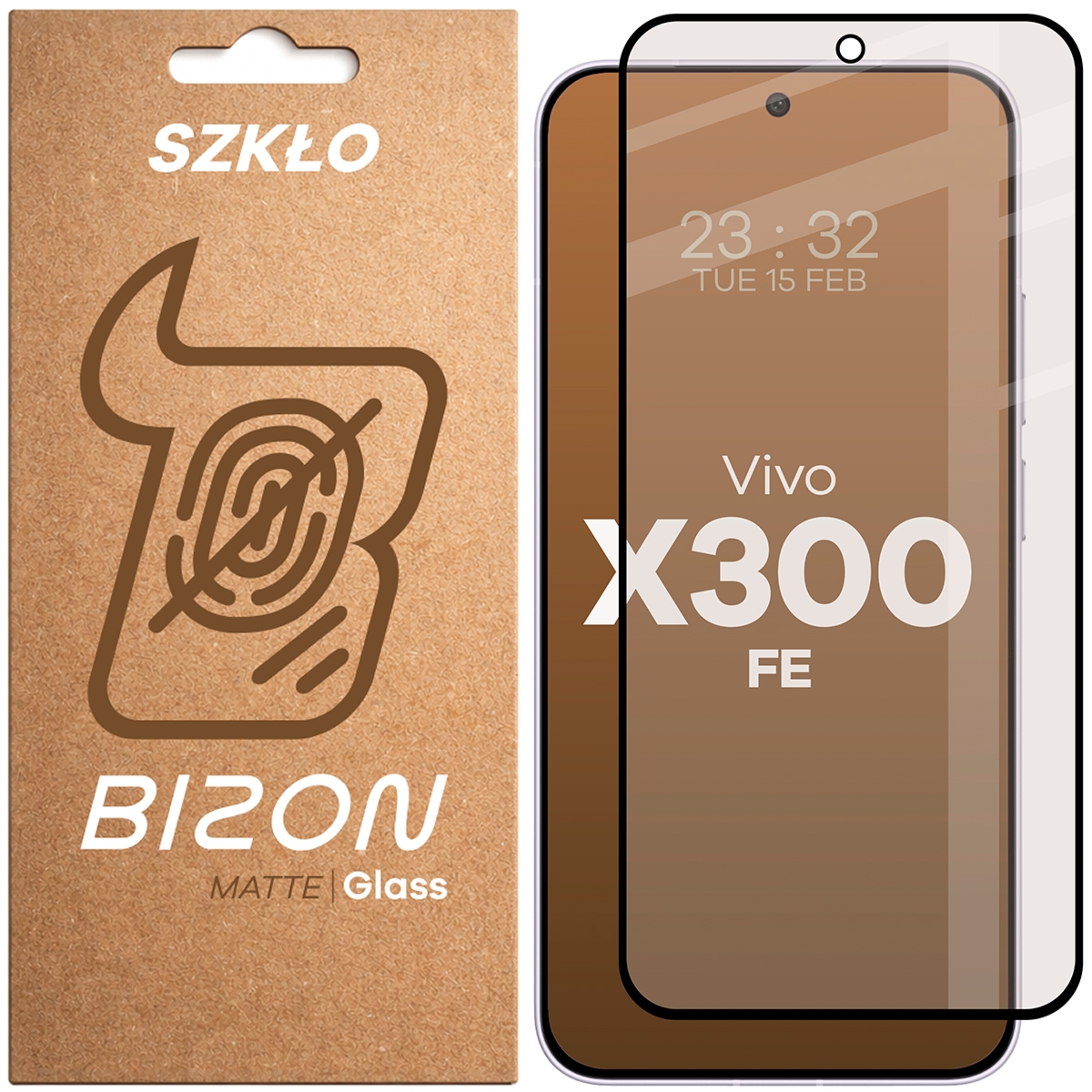 Matowe szkło hartowane Bizon Glass Matte do Vivo X300 FE, czarna ramka